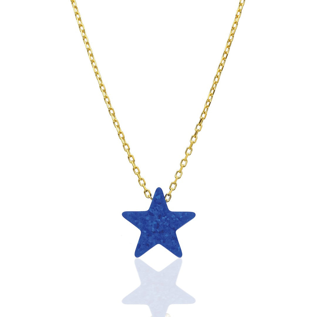 Original Navy Blue Opal Star Necklace - 925 SILVER