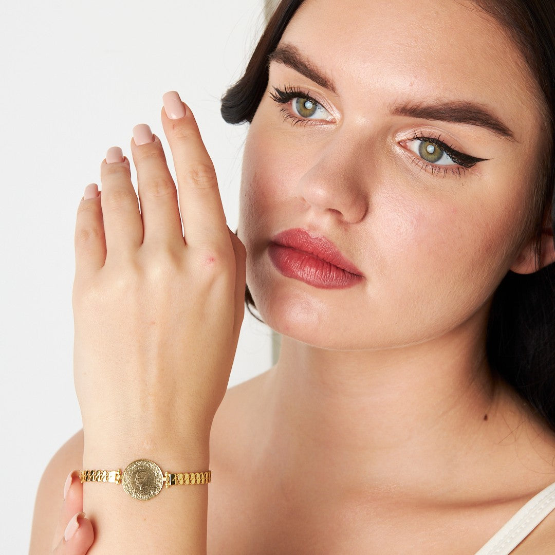 Quarter Circle Double Row Chain Bracelet - 925 SILVER