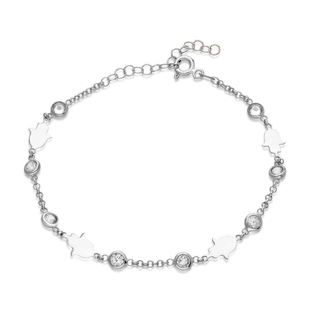 Fatma Hand Bracelet with Plain Stone - 925 SILVER