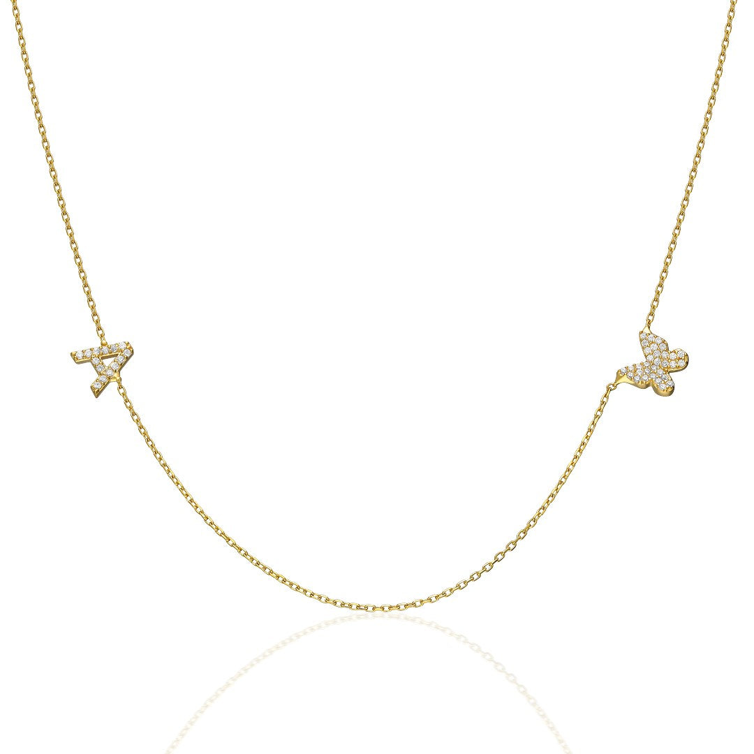 Butterfly Necklace with Letters - 925 Silver