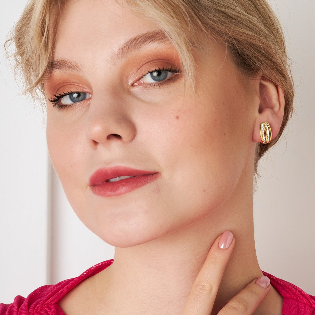 Double Row Stone Earrings - 925 SILVER