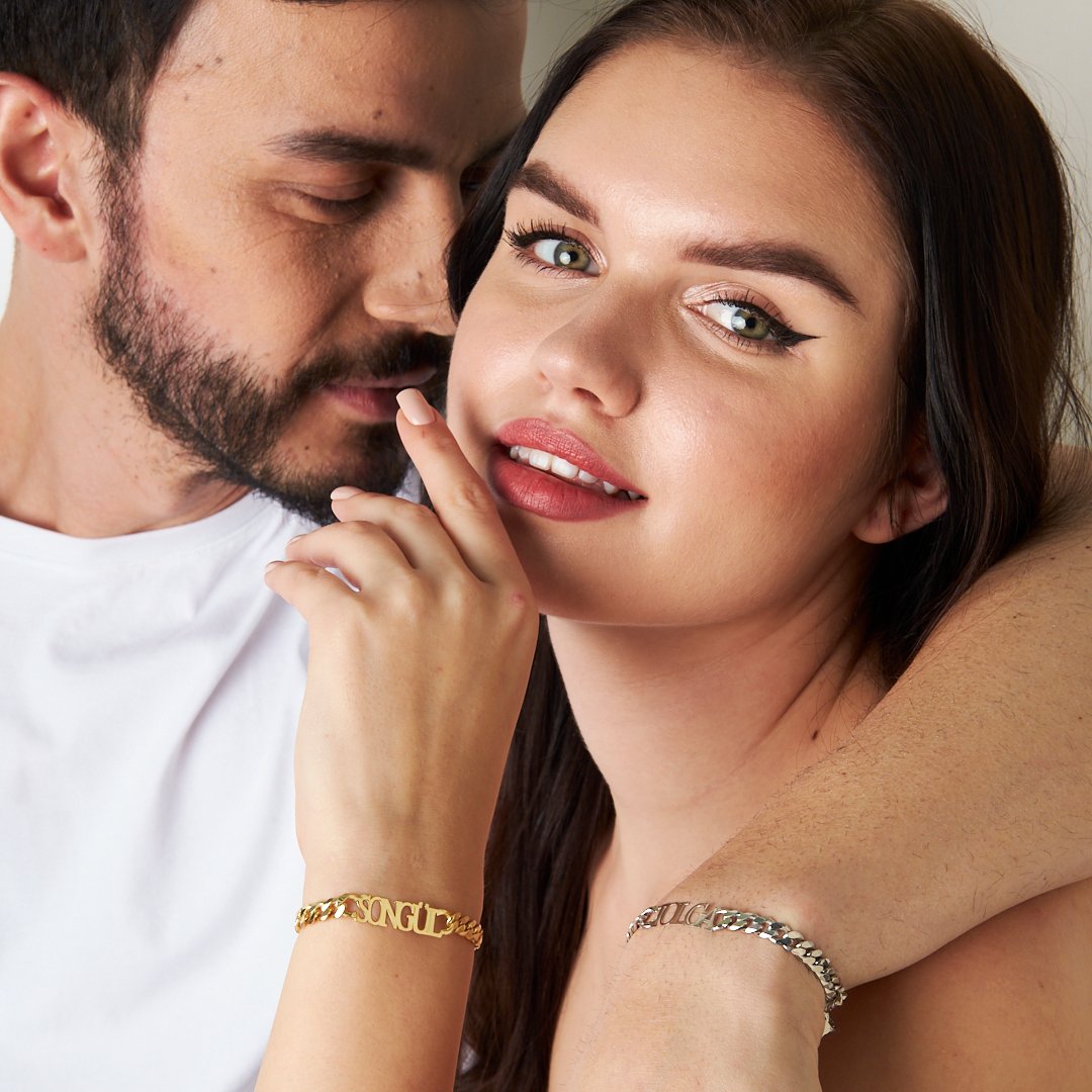 Cuban Chain Name Bracelet Set - 925 SILVER