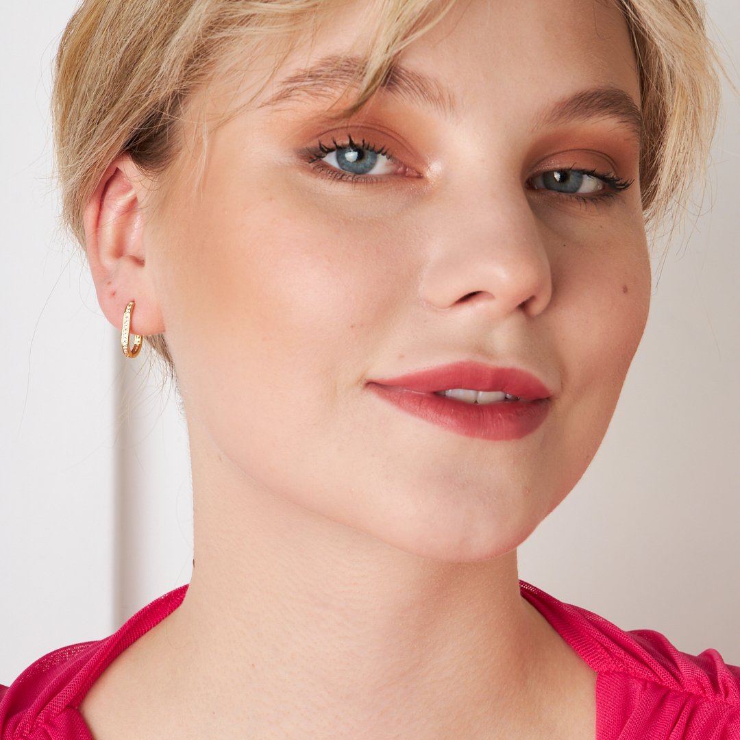 Oval Hoop Earrings with Stones - 925 Silver