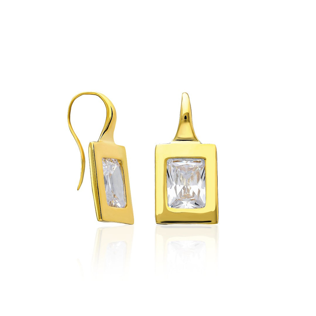 Square Single Stone Earring - 925 SILVER