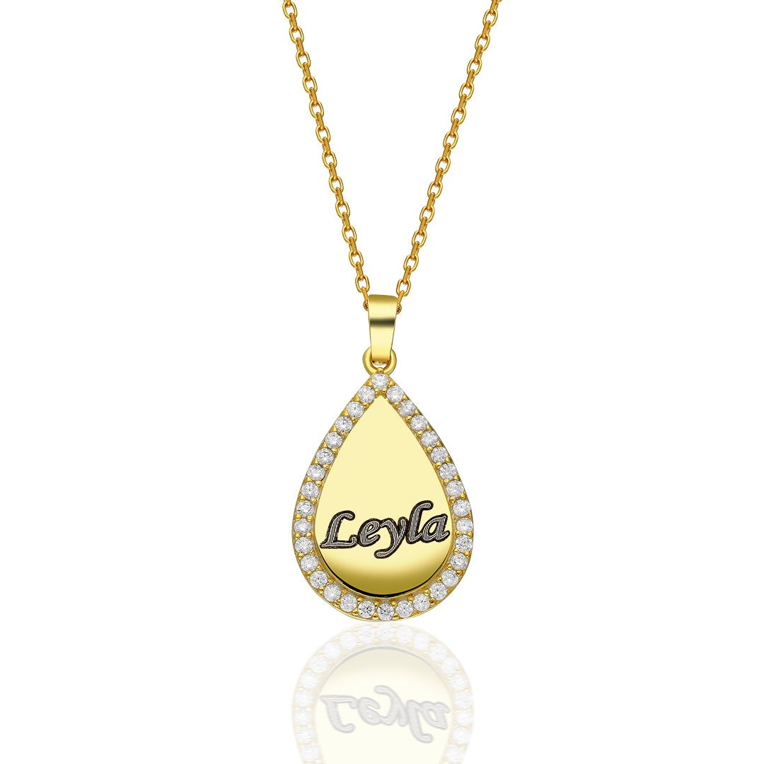 Lettered Water Drop Name Necklace - 925 Silver