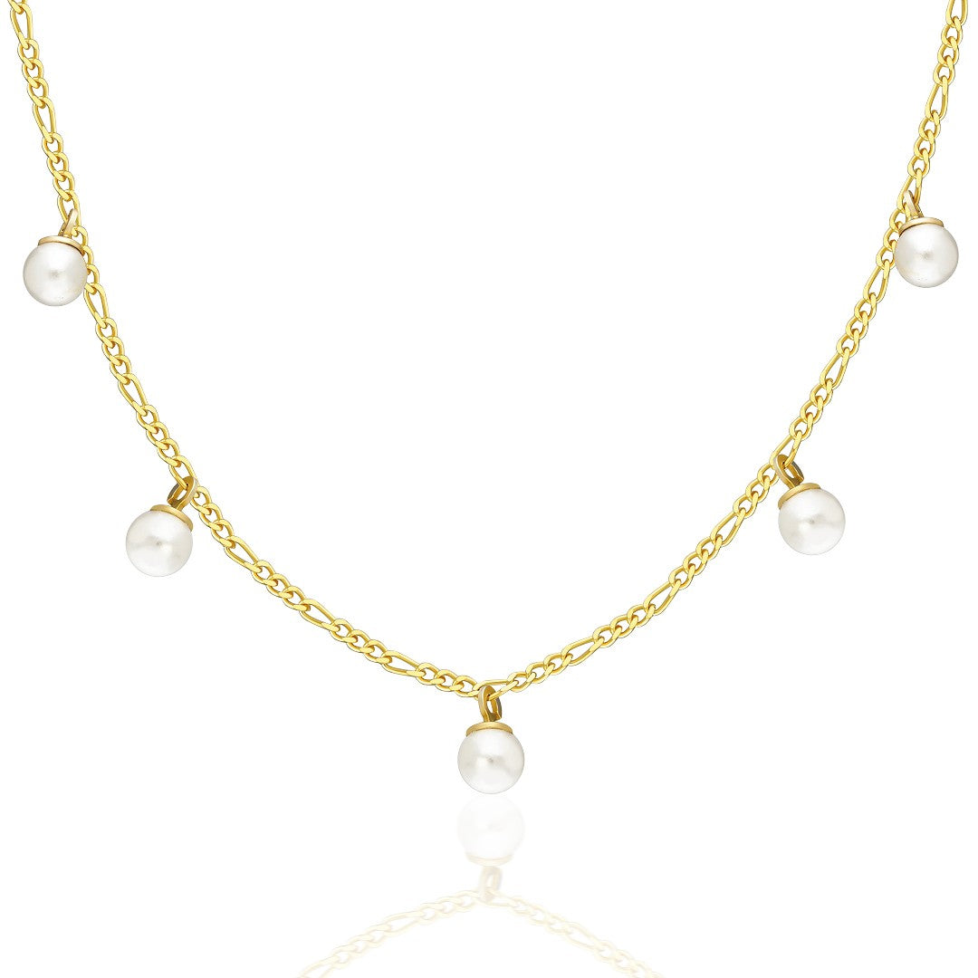 Five-Pearl Chain Necklace - 925 SILVER