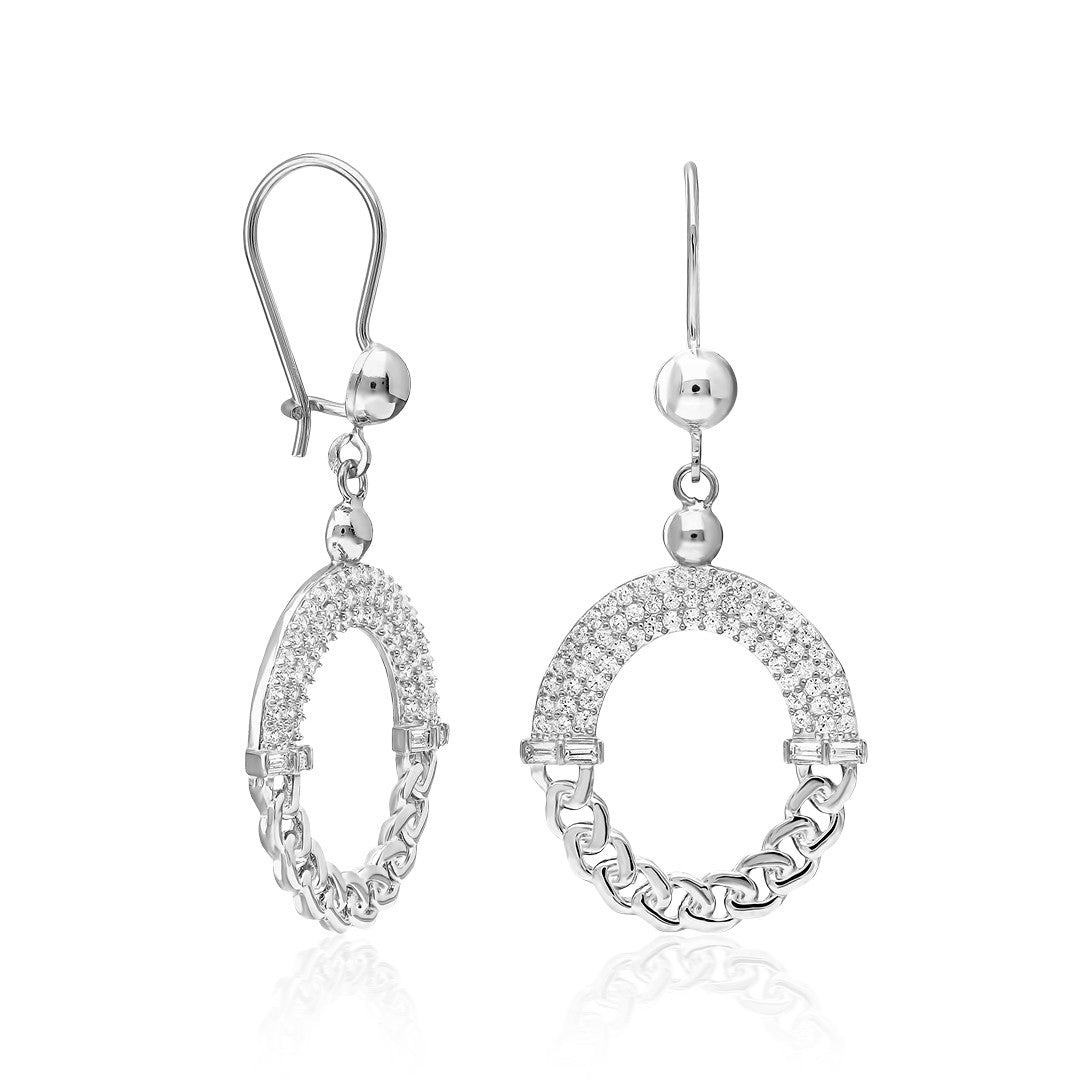 Oval Stylish Design Earrings with Zircon Stone - 925 SILVER
