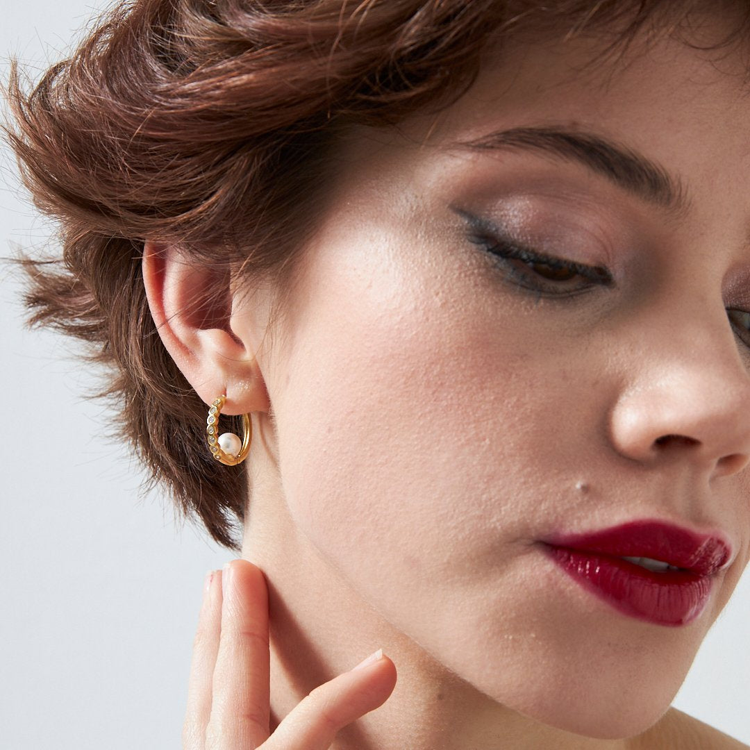 Pearl Chain Stone Earrings - 925 SILVER