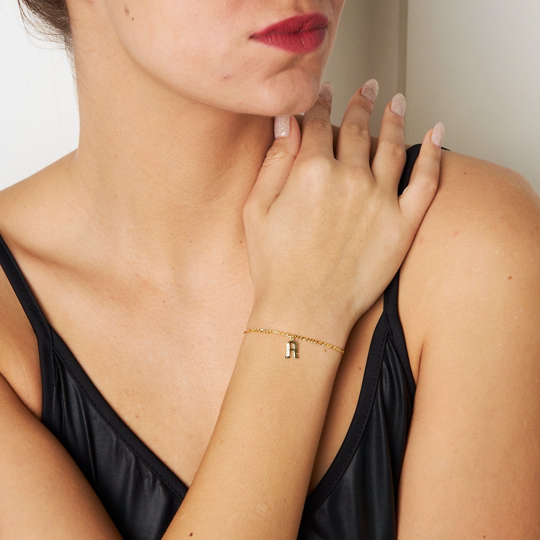 Figaro Letter Chain Bracelet - 925 SILVER