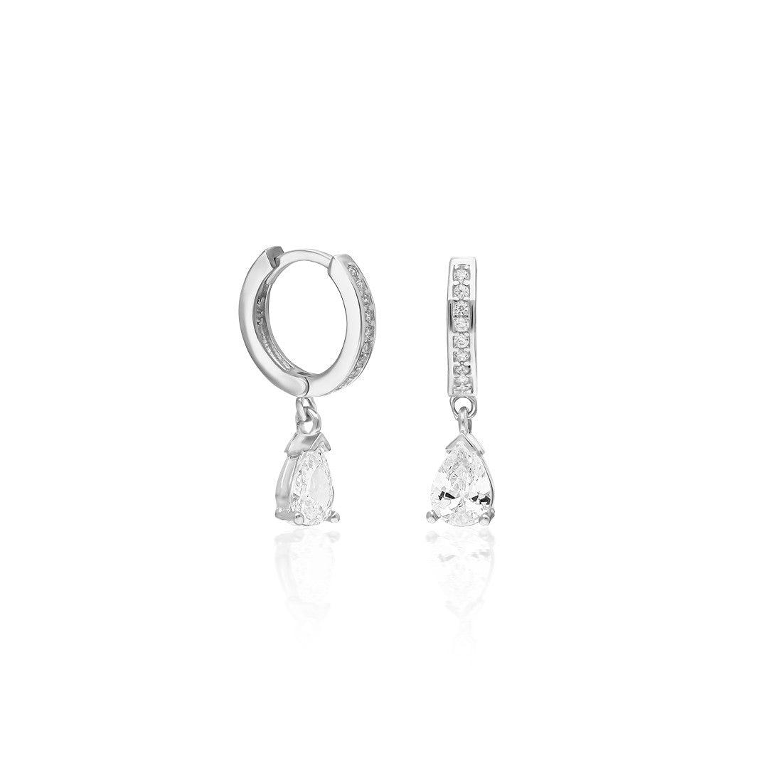 Teardrop Stone Hoop Earrings - 925 SILVER