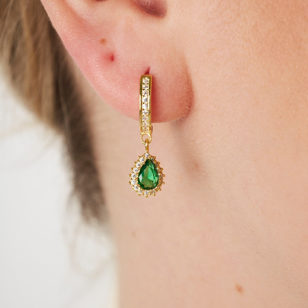 Green Stone Drop Earrings - 925 SILVER