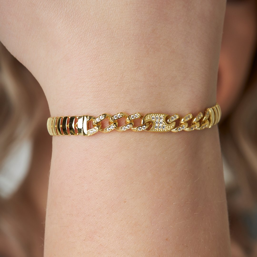 Gourmet Bracelet with Herringbone Buttons and Stones - 925 Silver