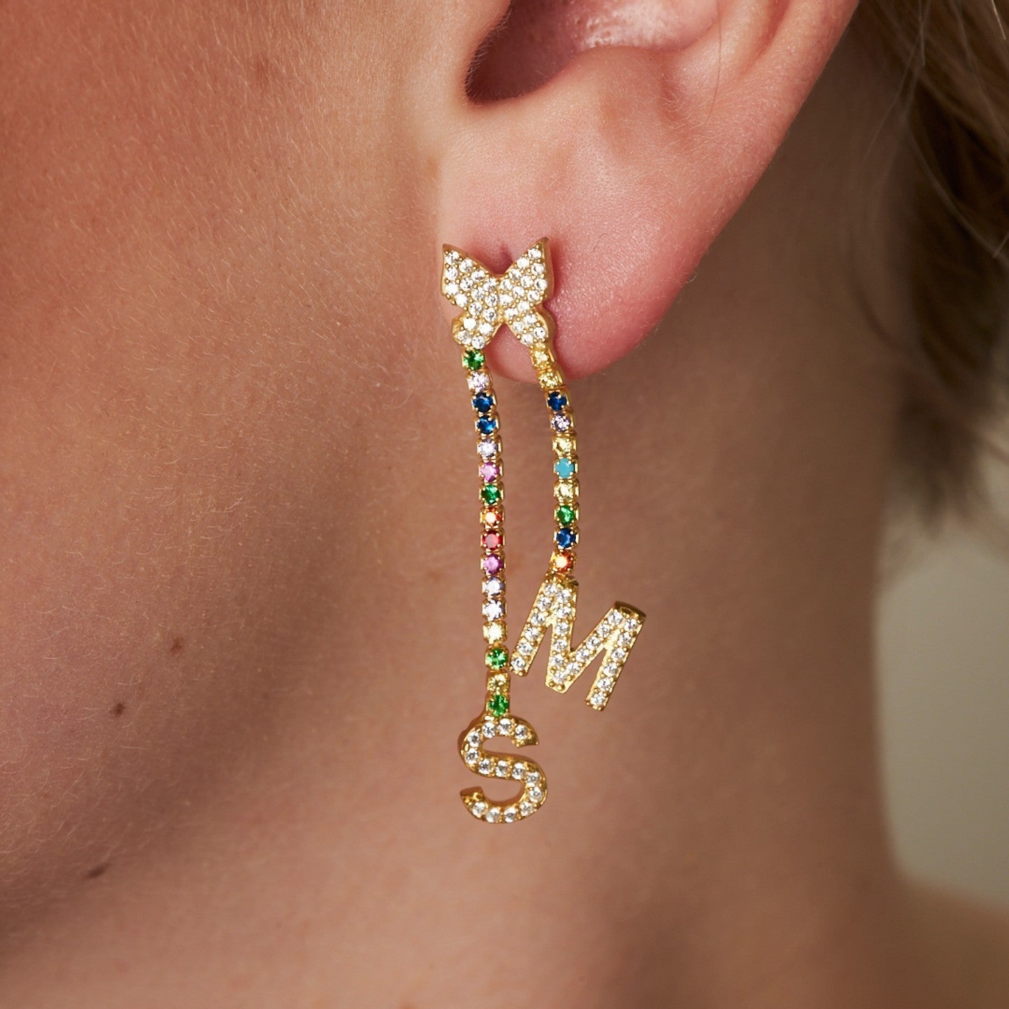 Butterfly Letter Colorful Waterway Earrings - 925 SILVER