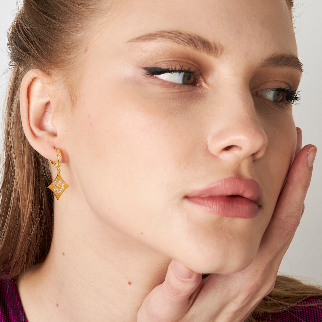 Square Stone Earrings - 925 Silver