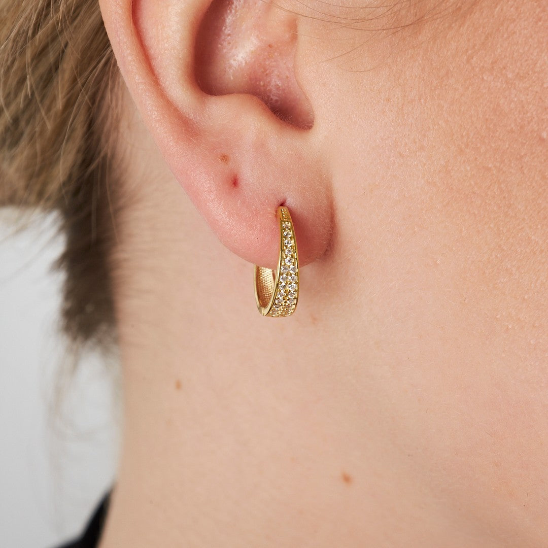 Two Row Stone Hoop Earrings - 925 SILVER