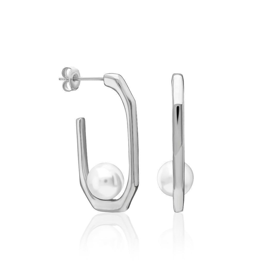Half Round Pearl Earrings - 925 SILVER
