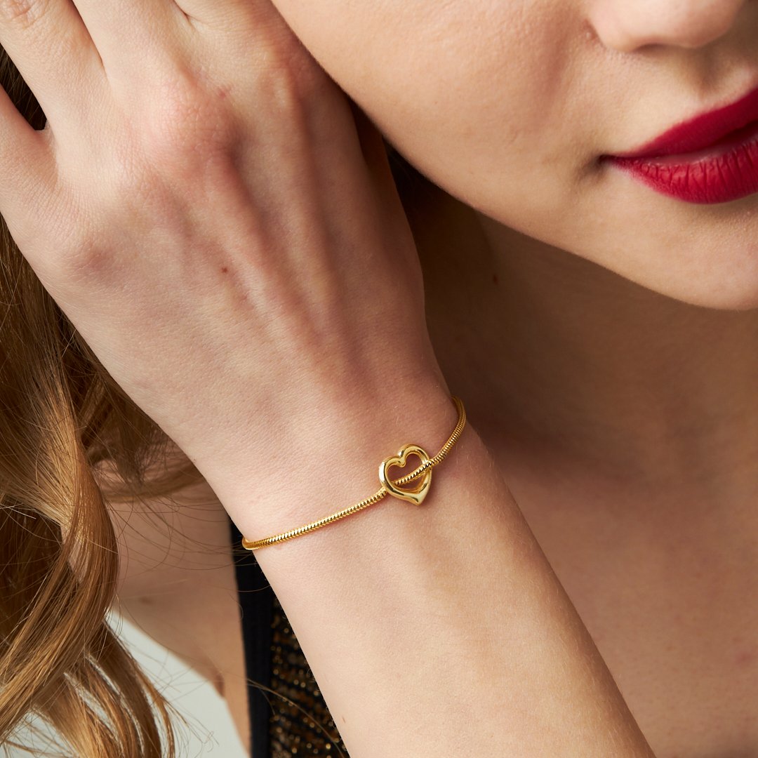 Tondo Chain Curved Heart Bracelet - 925 SILVER