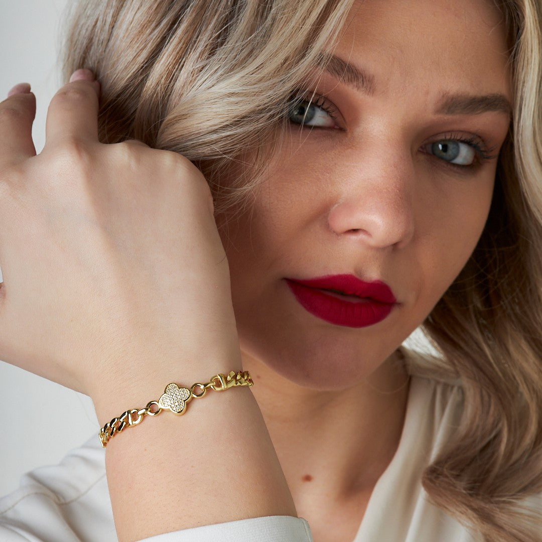 Two Chain Stone Clover Bracelet - 925 SILVER