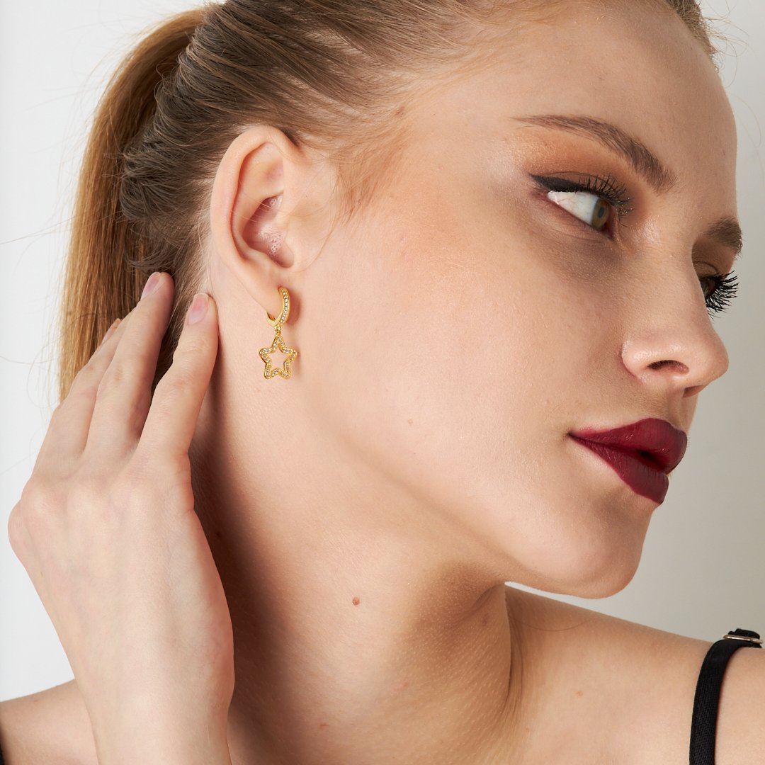 Dangle Stone Star Earrings - 925 SILVER