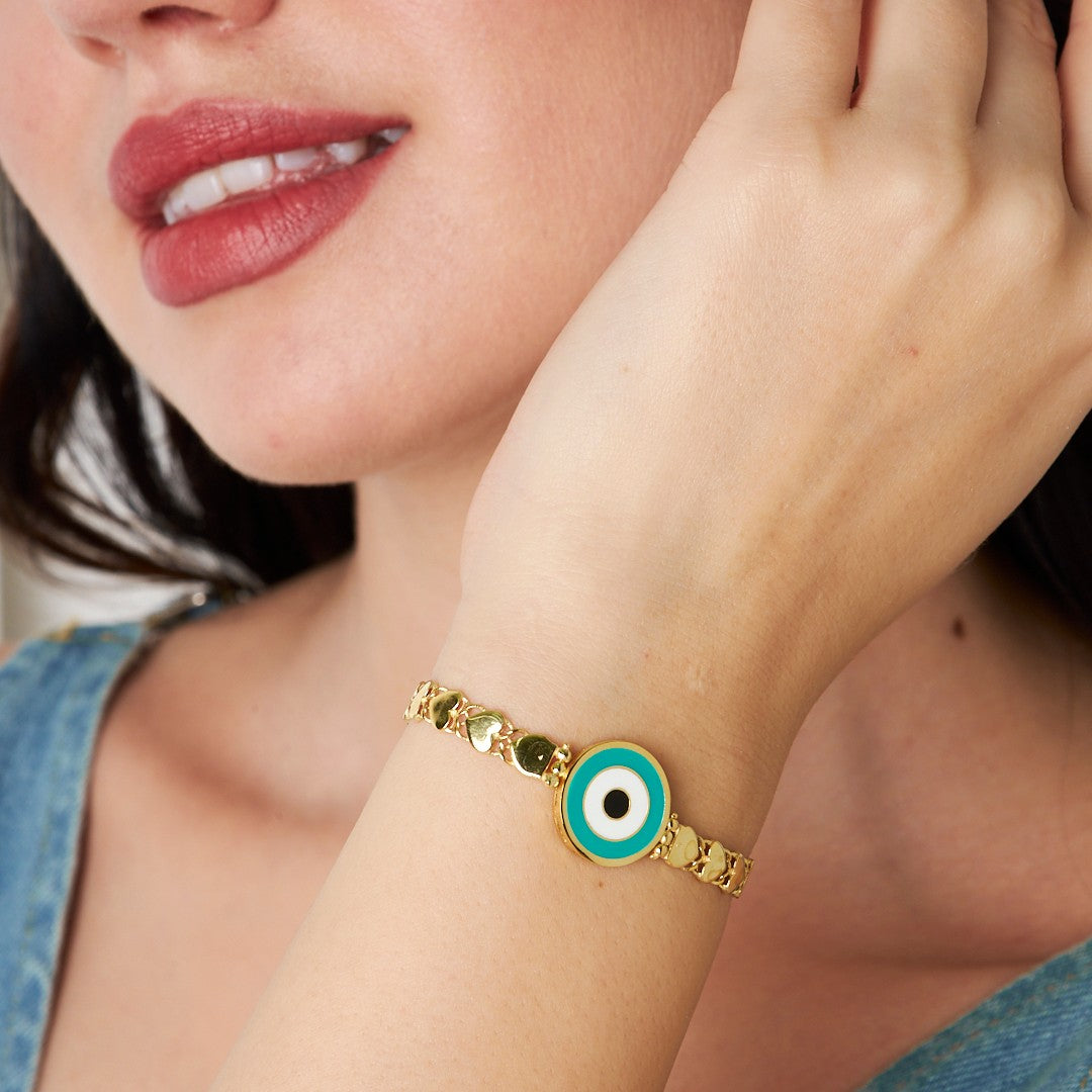 Heart Chain Evil Eye Bracelet - 925 SILVER