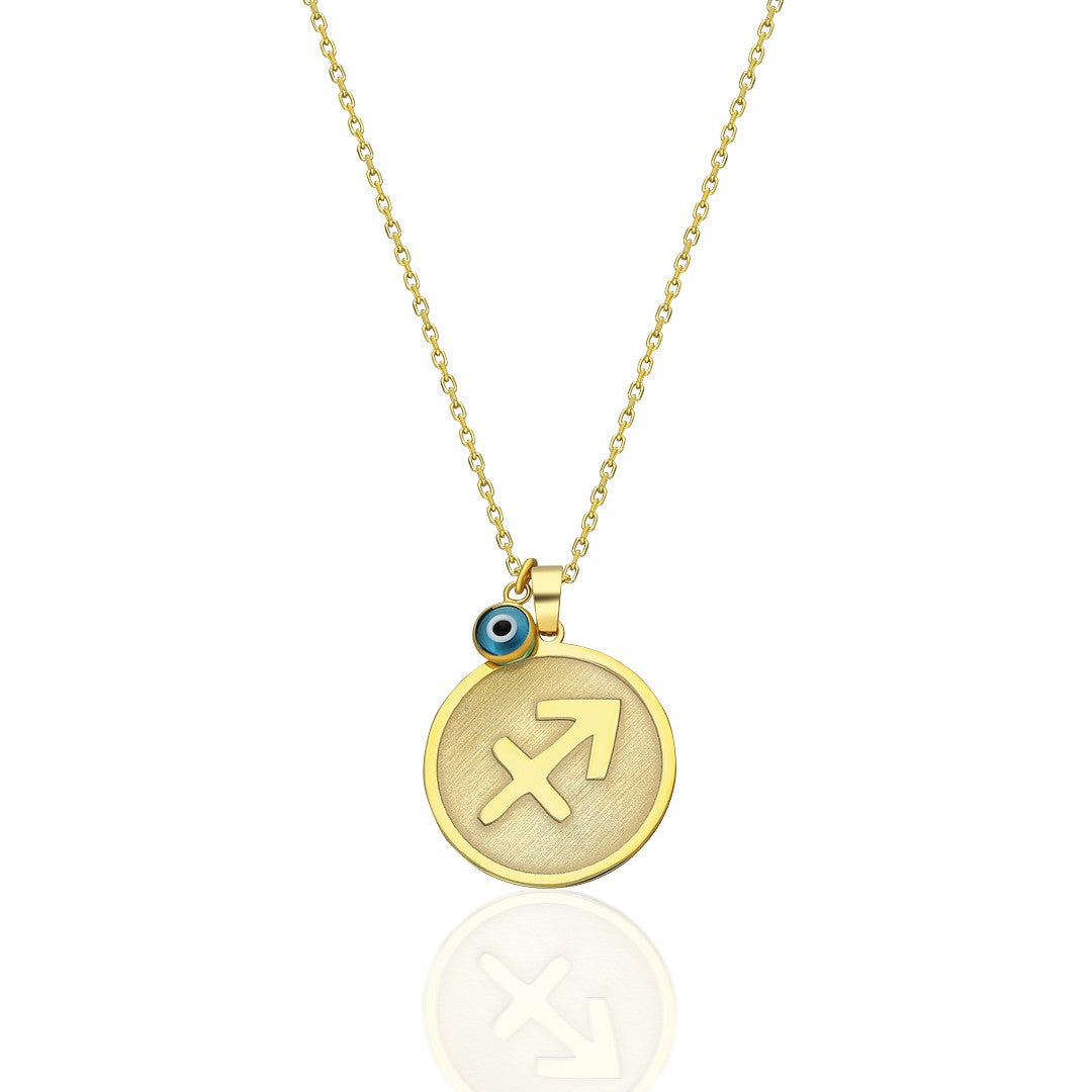 Evil Eye Round Sagittarius Necklace - 925 SILVER