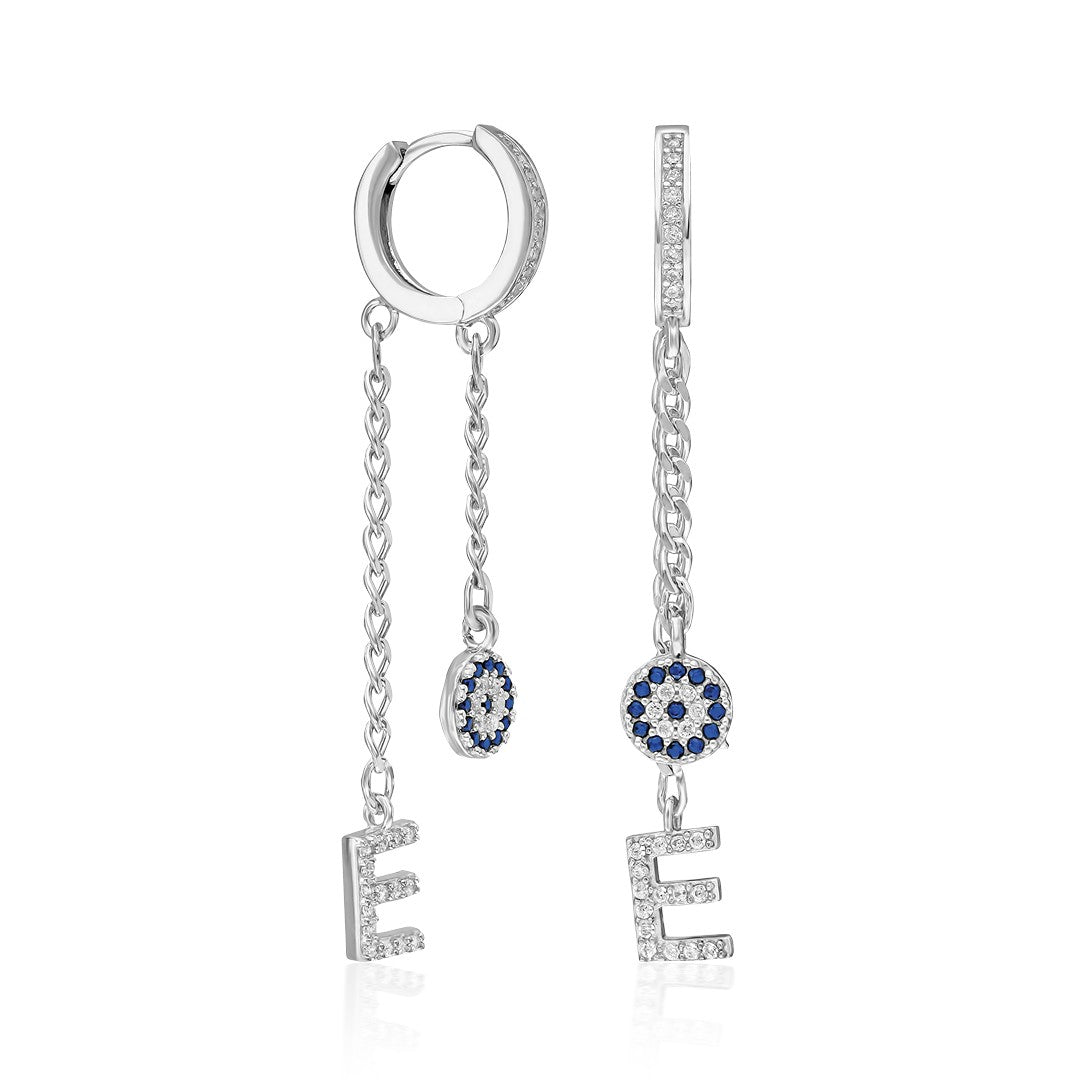 Evil Eye Letter Earrings - 925 Silver