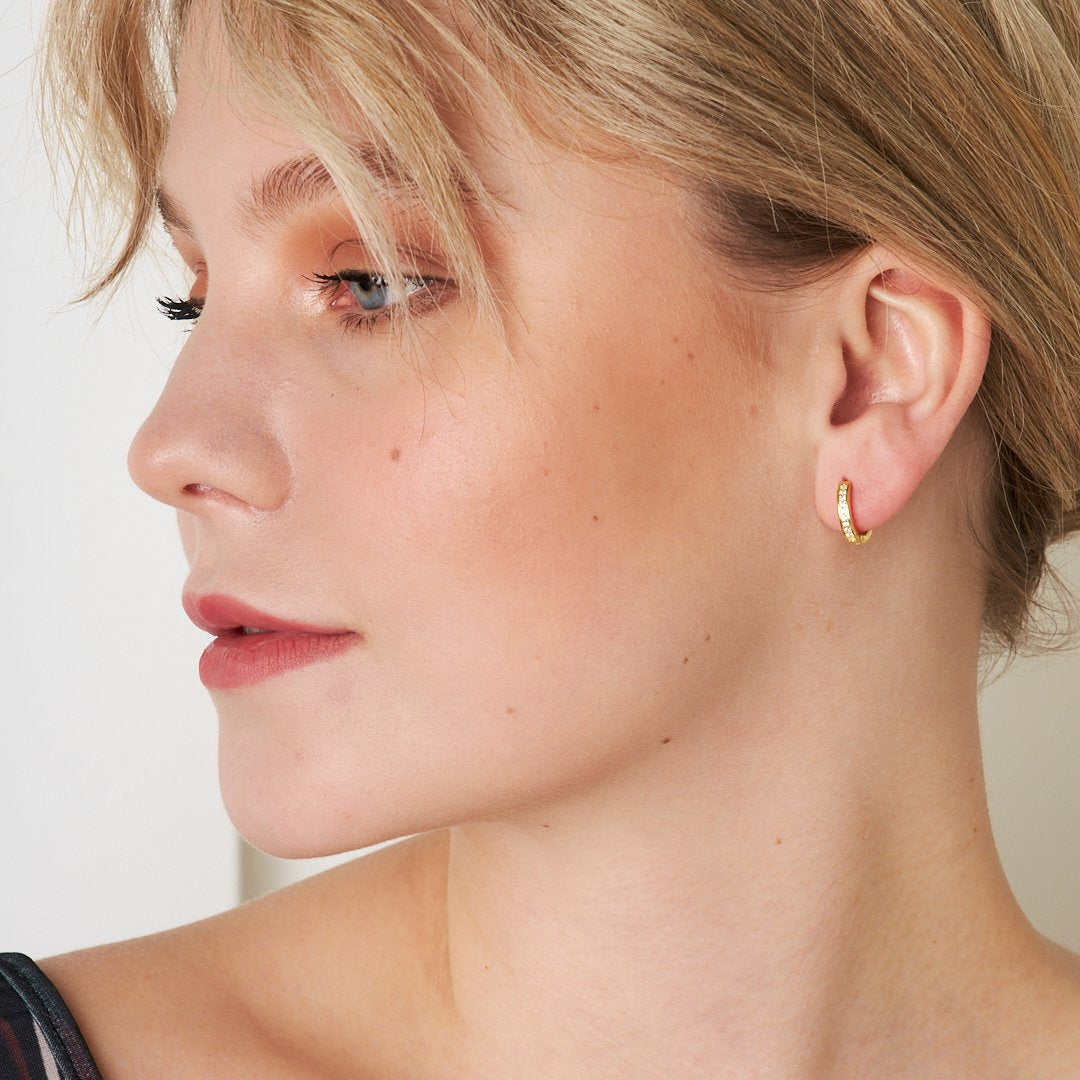 Daily Hoop Earrings with Row Stones - 925 SILVER