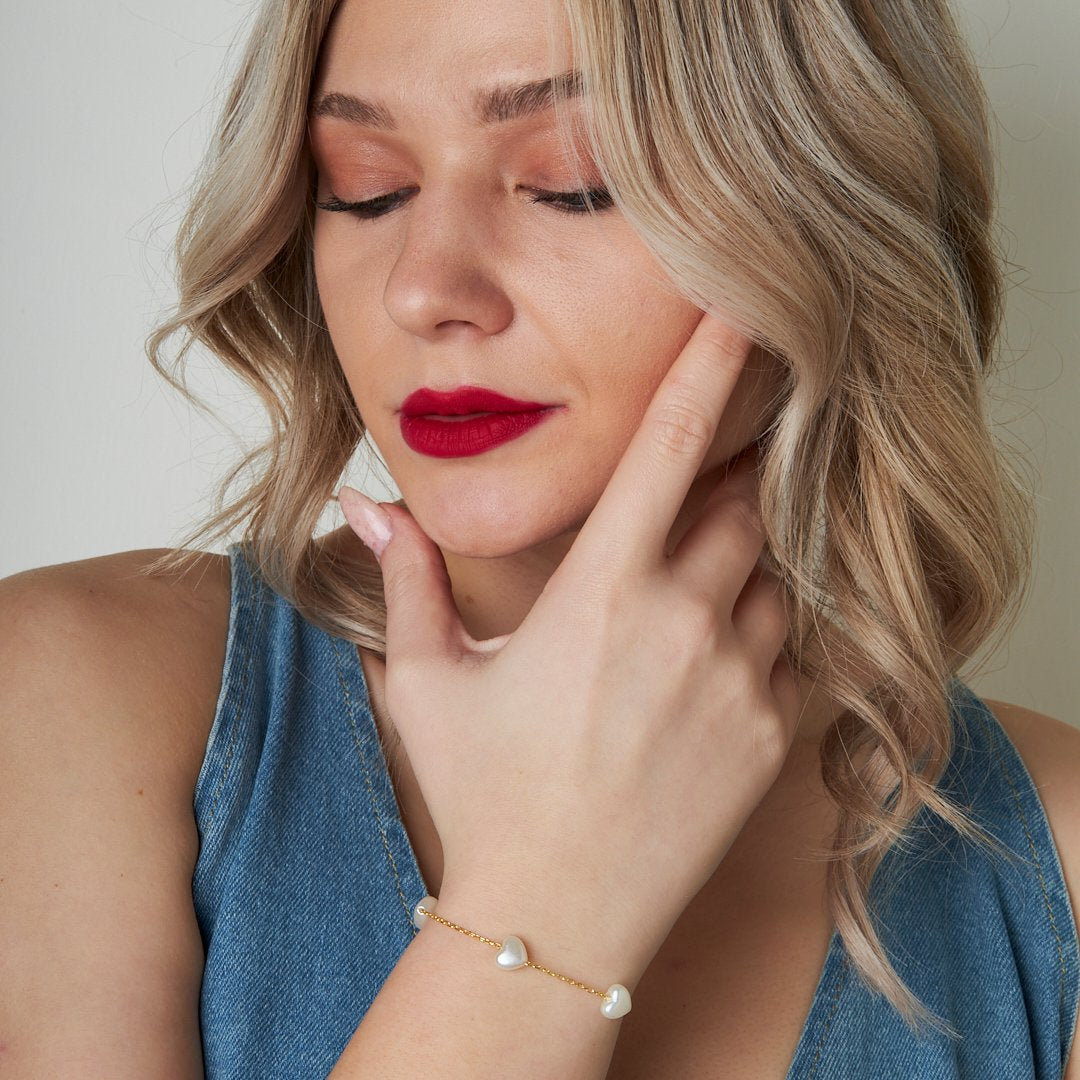 Heart Beaded Bracelet - 925 SILVER