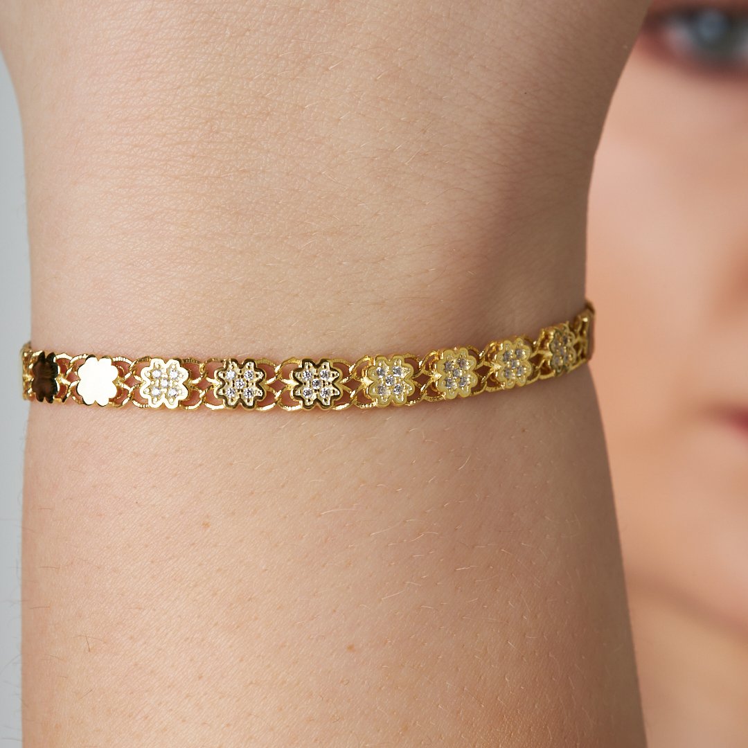 Semi-Precious Stone Leaf Chain Bracelet - 925 SILVER