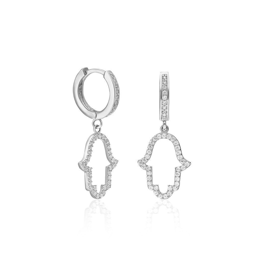 Fatima Mother's Hand Earring with Stones - 925 SILVER