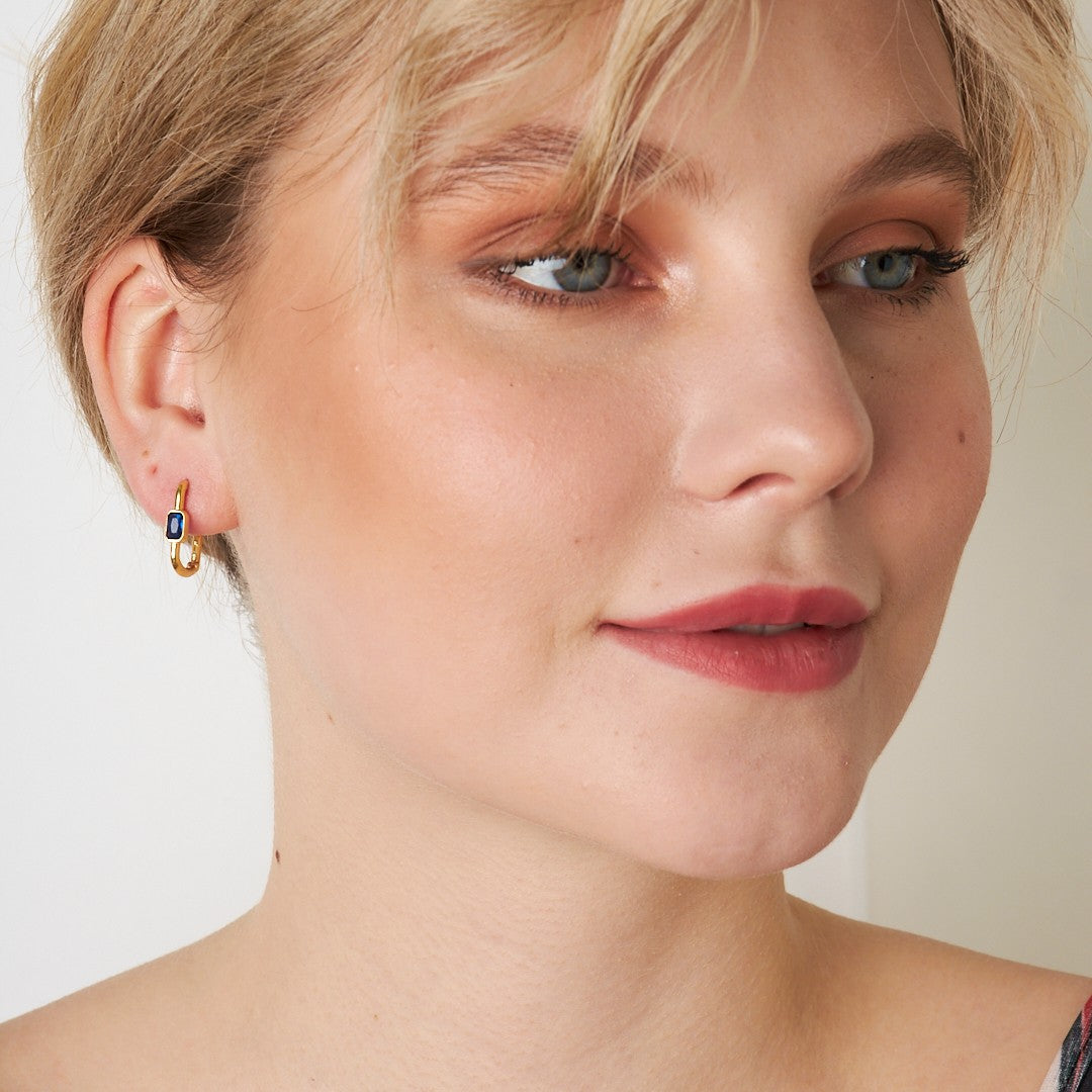 Bluestone Hook Model Earrings - 925 SILVER