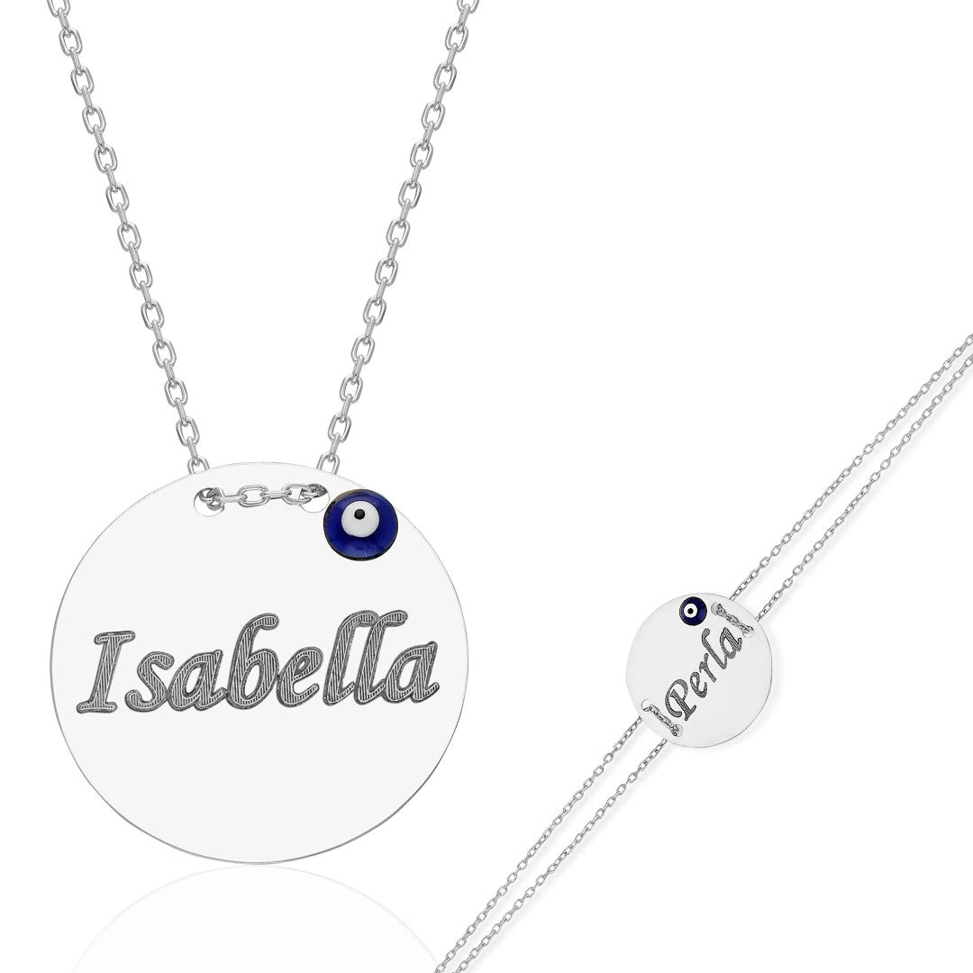 PLATTEN NAMENS SET MIT NAZAR | 925 SILBER