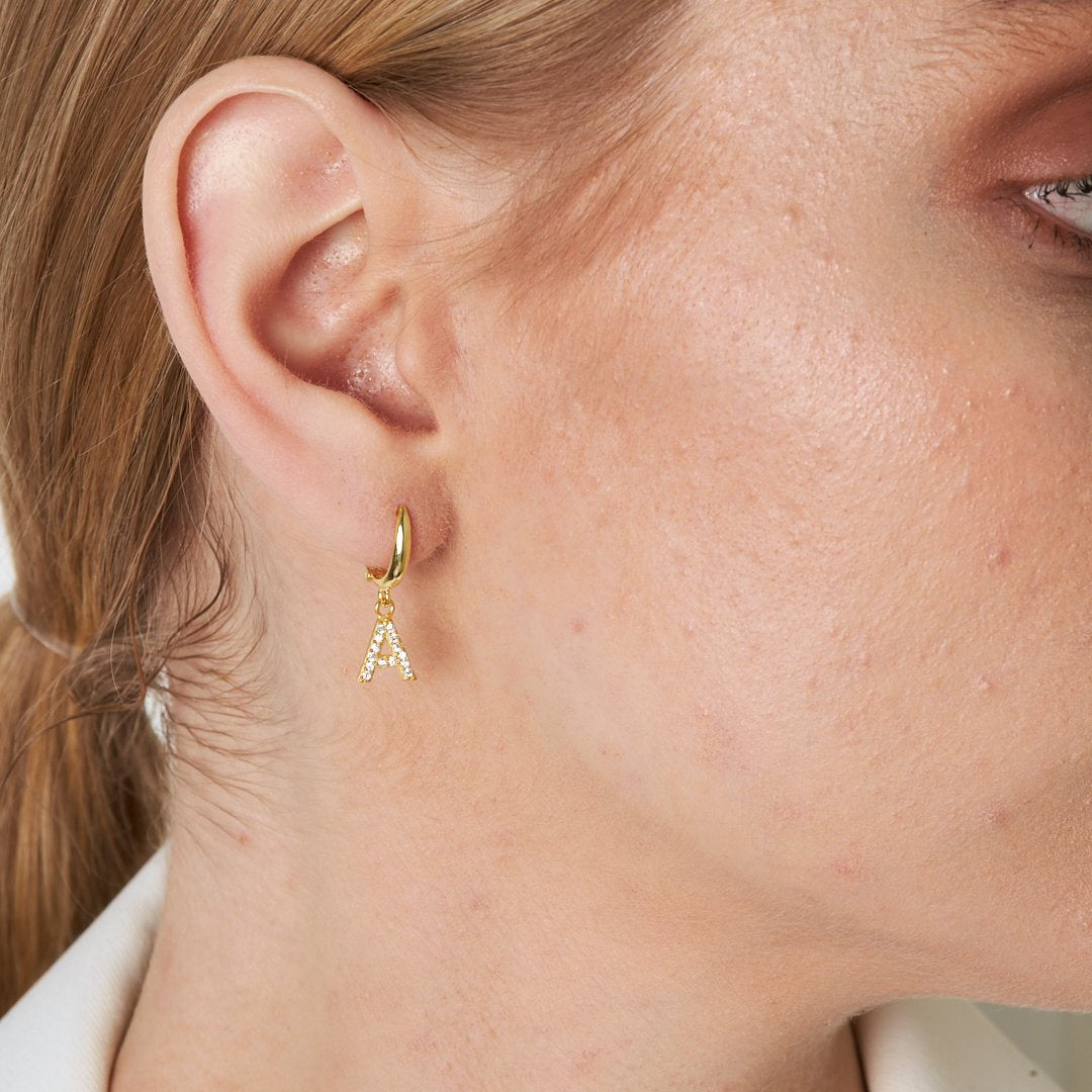 Glittery Stone Letter Earrings - 925 SILVER