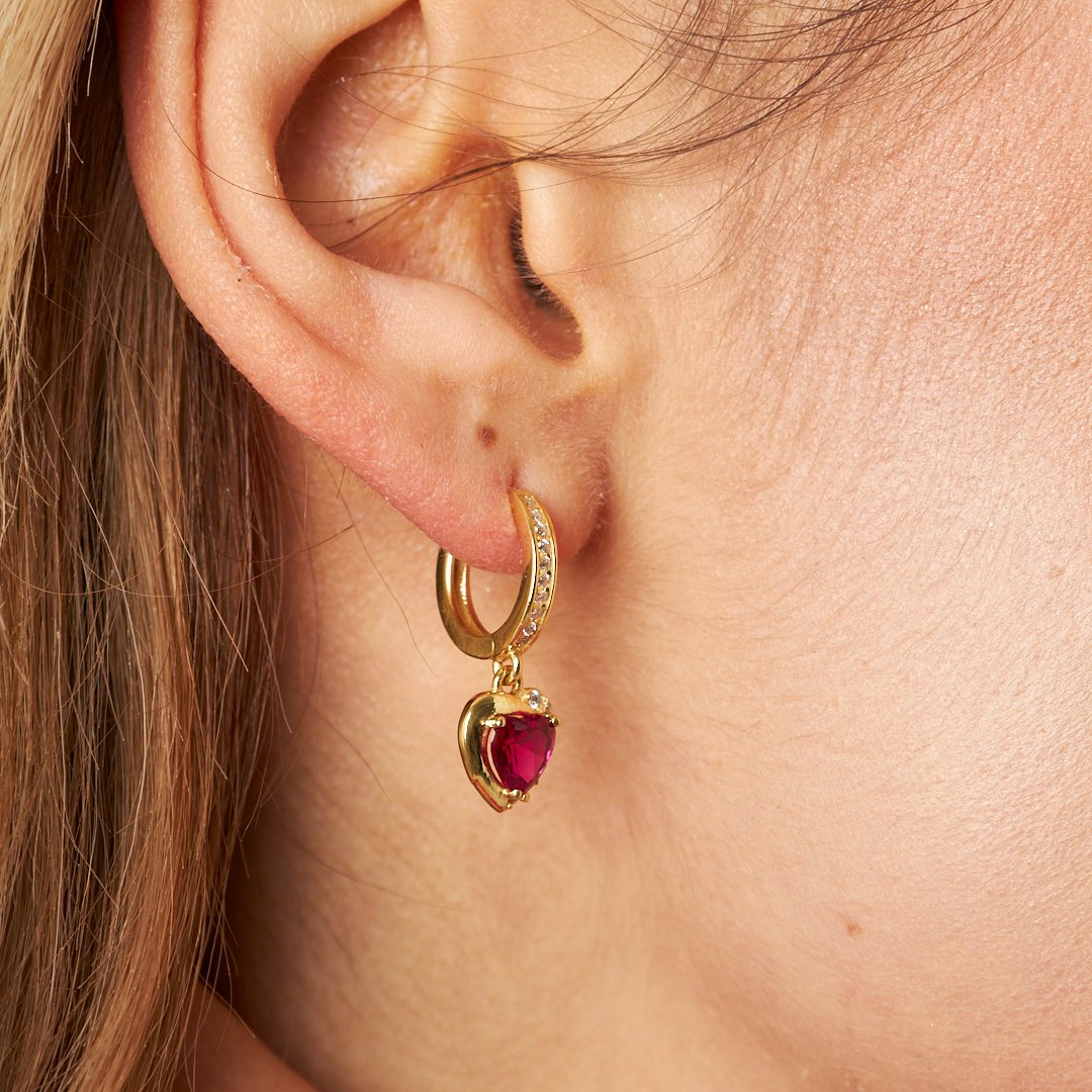 Pink Stone Heart Earrings - 925 SILVER