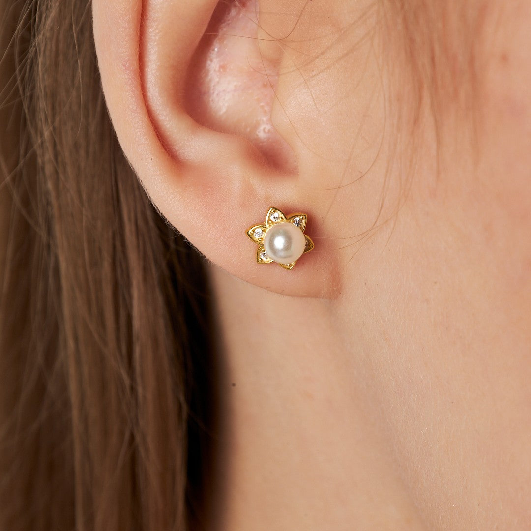 Pearl Flower Earrings - 925 Silver