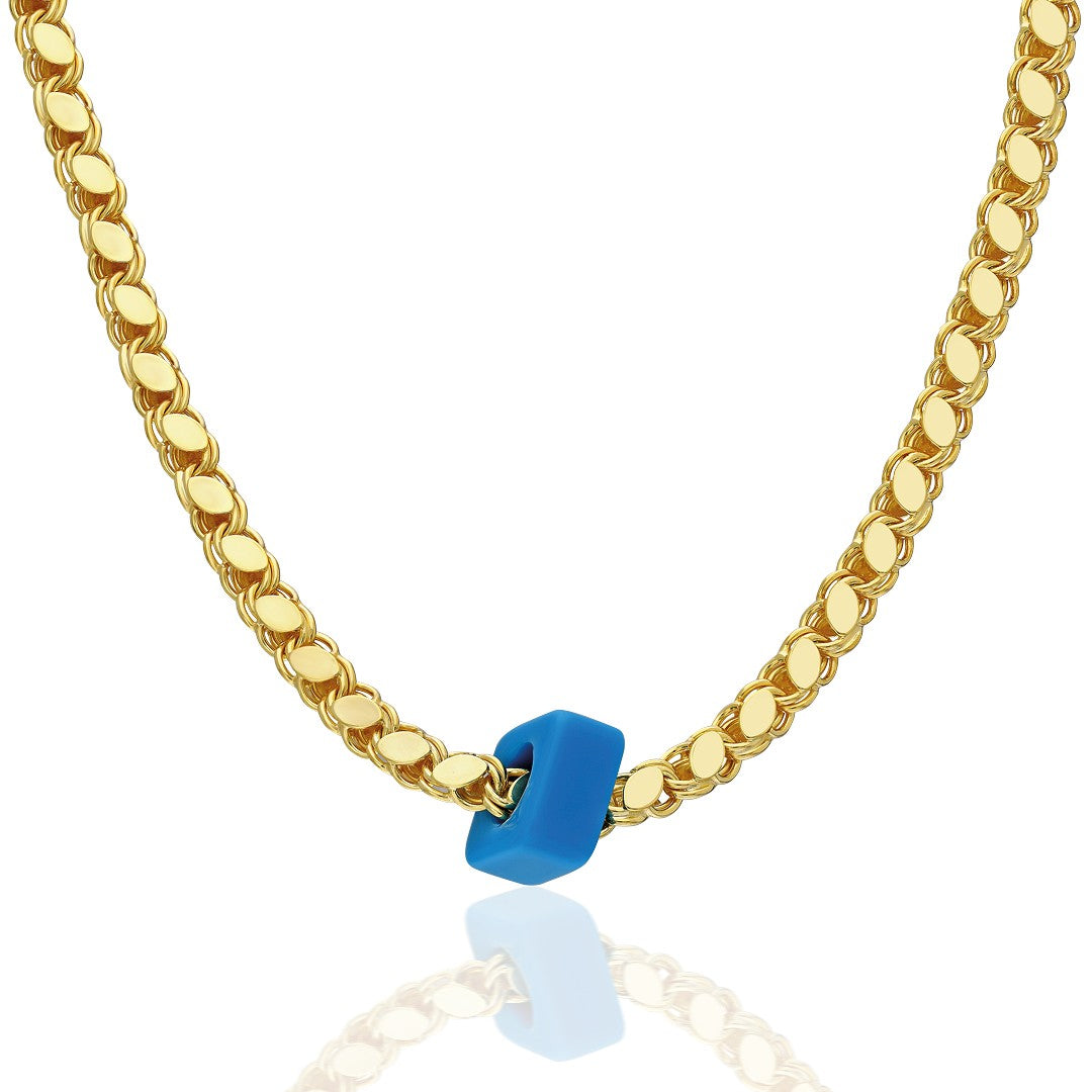 Natural Stone Sequin Halab Chain Necklace - 925 SILVER