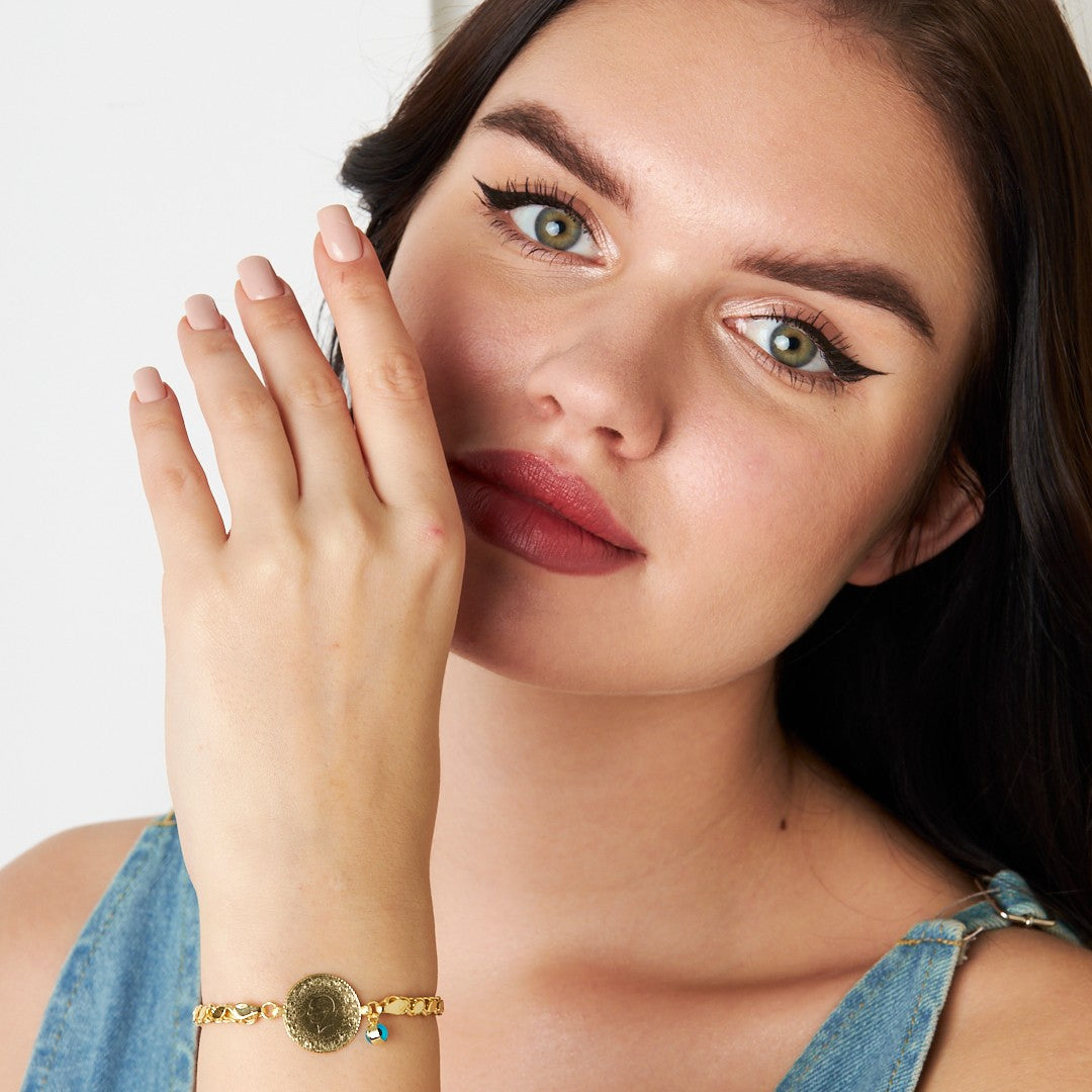 Evil Eye Quarter Barley Chain Bracelet - 925 SILVER