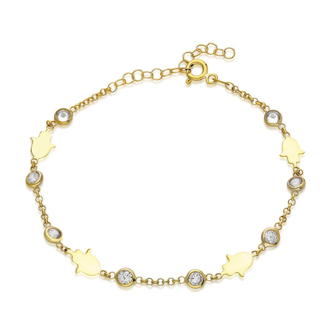 Fatma Hand Bracelet with Plain Stone - 925 SILVER