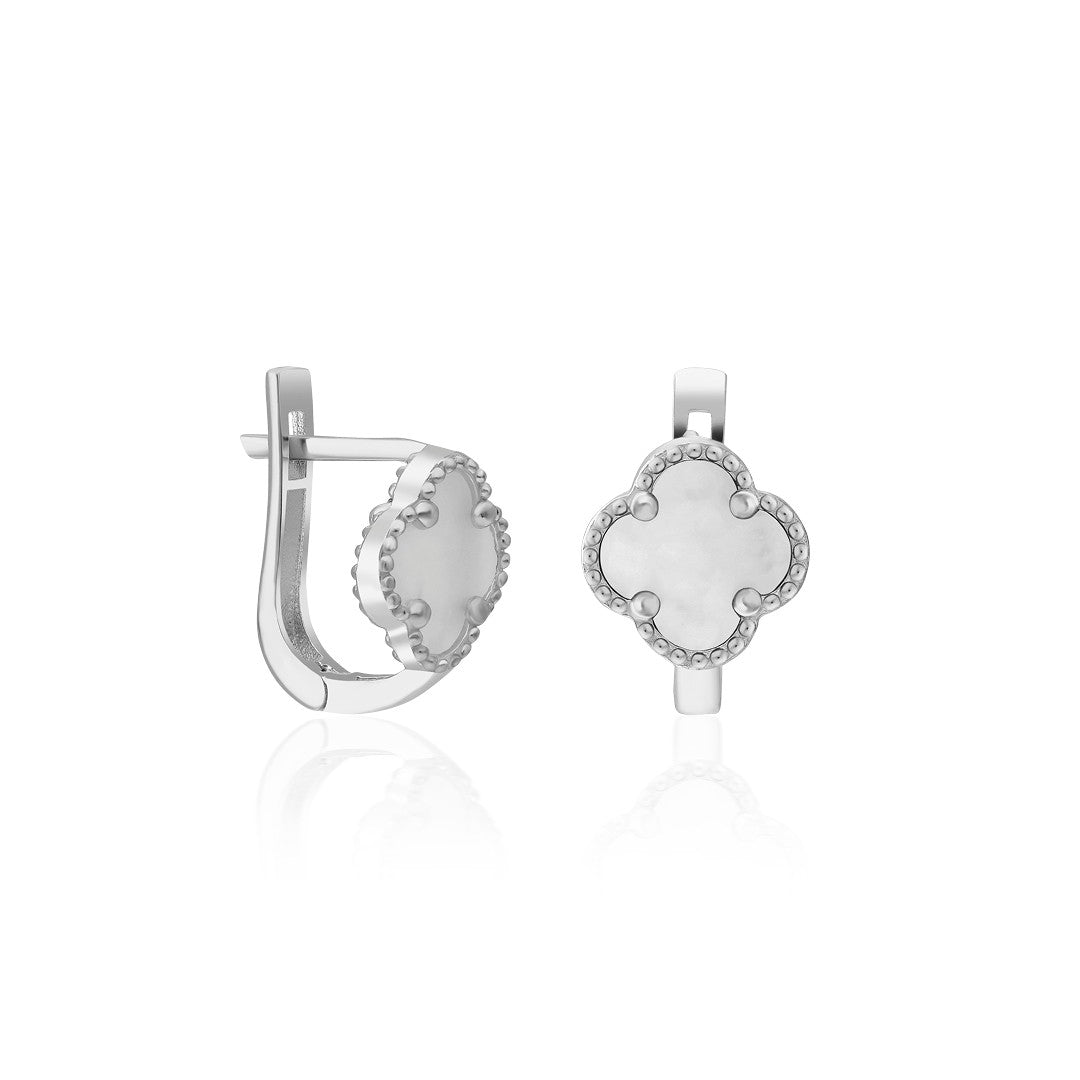 White Stone Clover Leaf Earrings - 925 SILVER