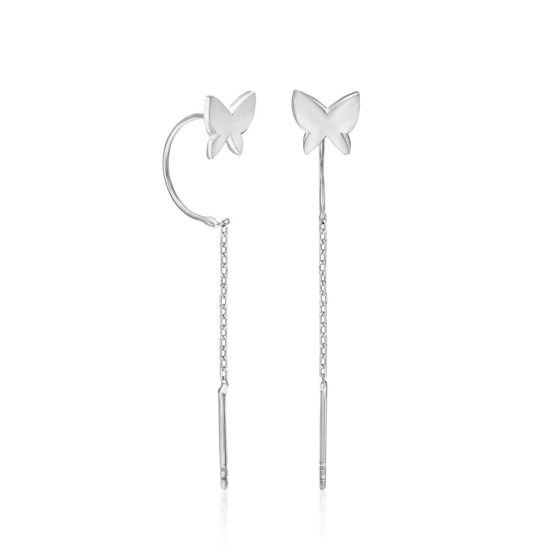 Simple Butterfly Chain Earrings - 925 SILVER