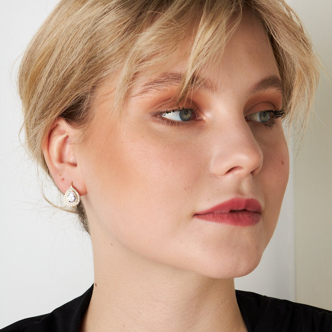 Teardrop stone diamond earrings - 925 SILVER