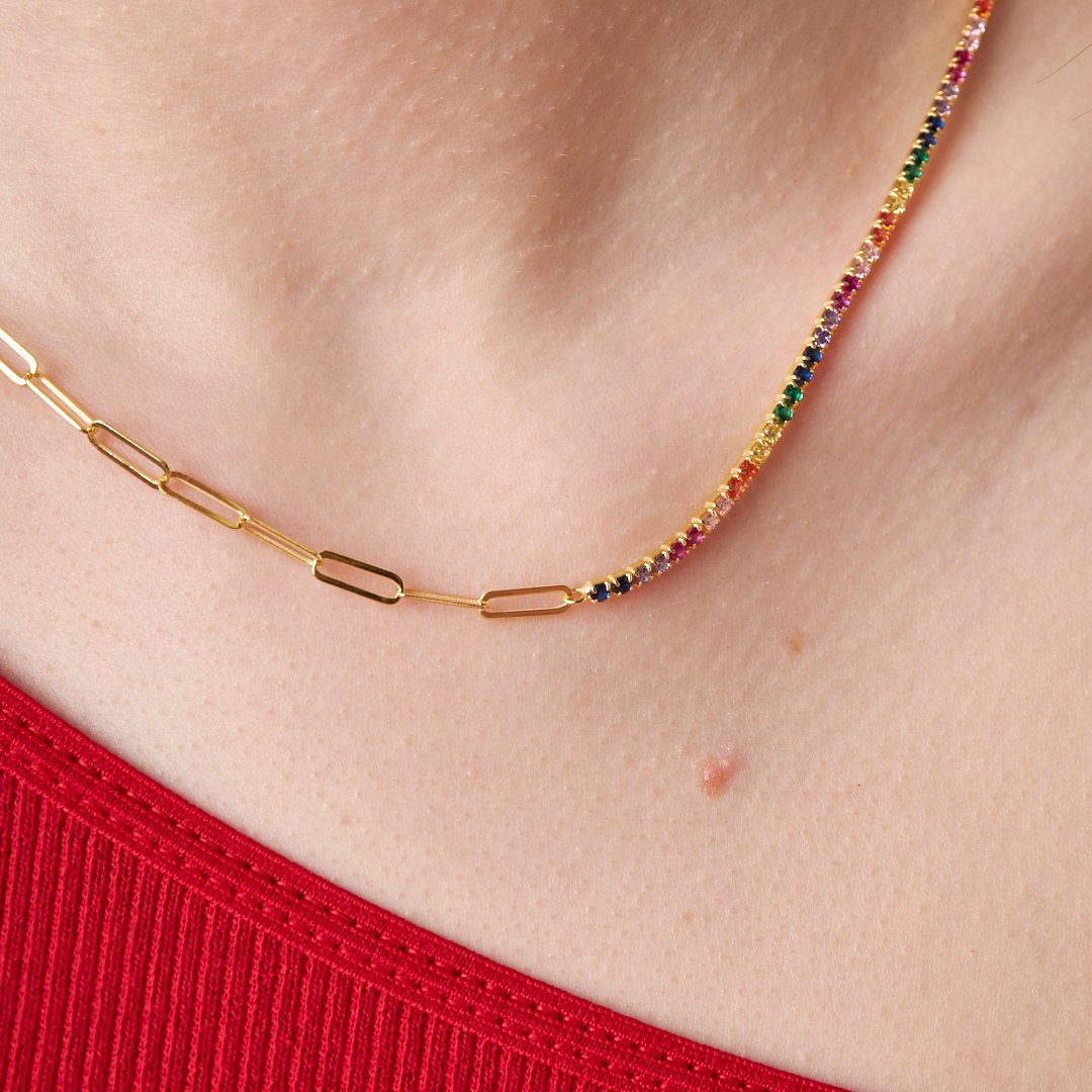 BUNTE ZIRKONIA KLAMMER KETTE SET | 925 SILBER