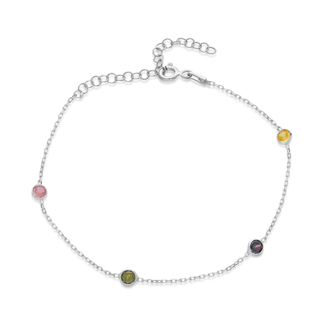 Three Stone Colorful Chain Bracelet - 925 SILVER