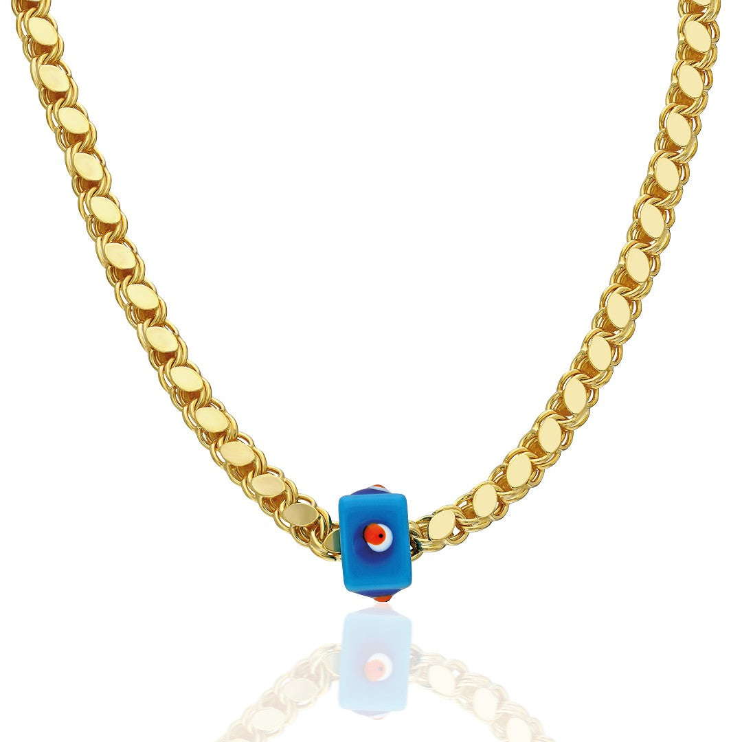 Blue Evil Eye Stone Sequined Halab Chain Necklace - 925 SILVER