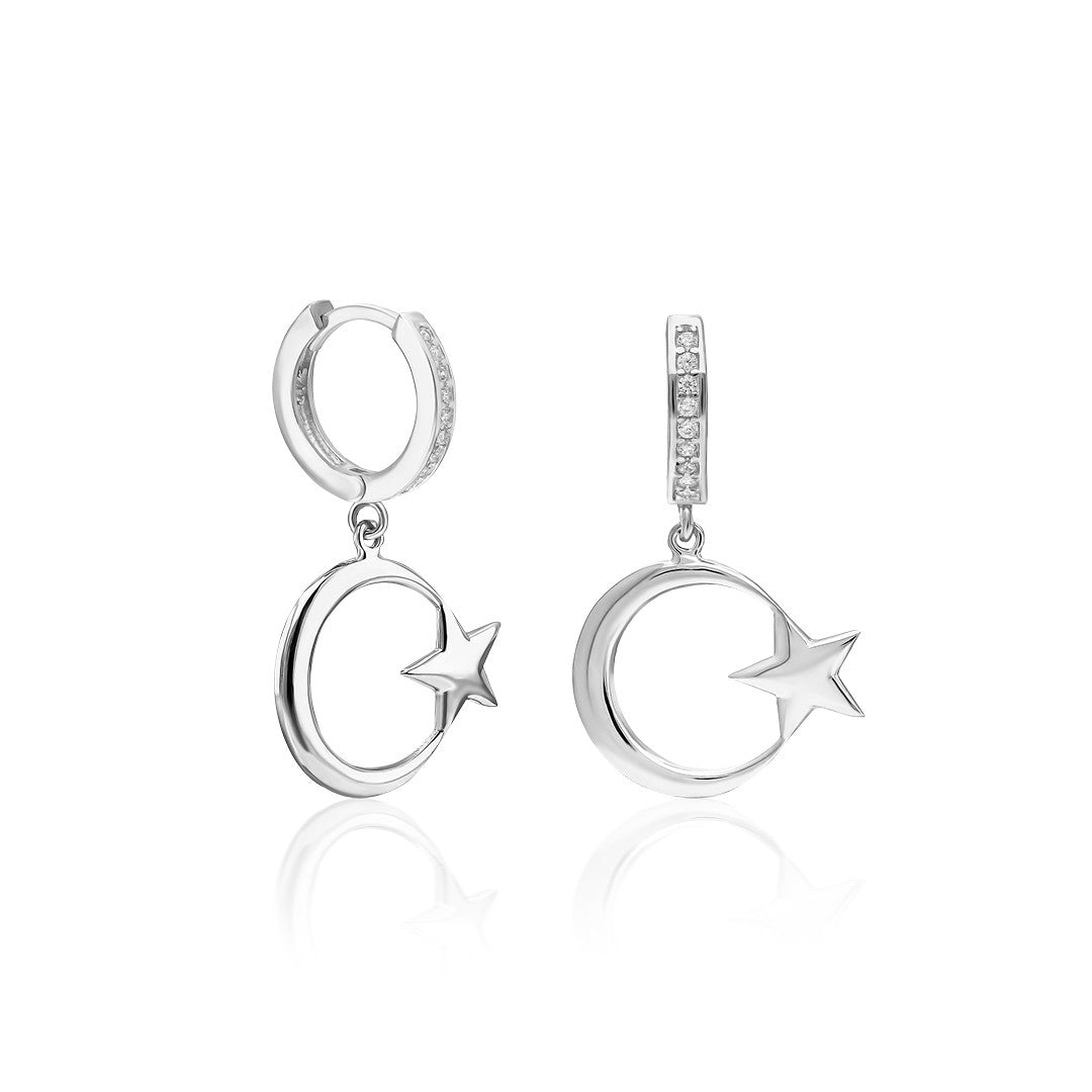 Crescent Star Earrings - 925 SILVER