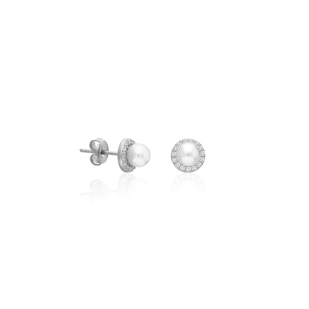 Stone Round Pearl Earrings - 925 SILVER