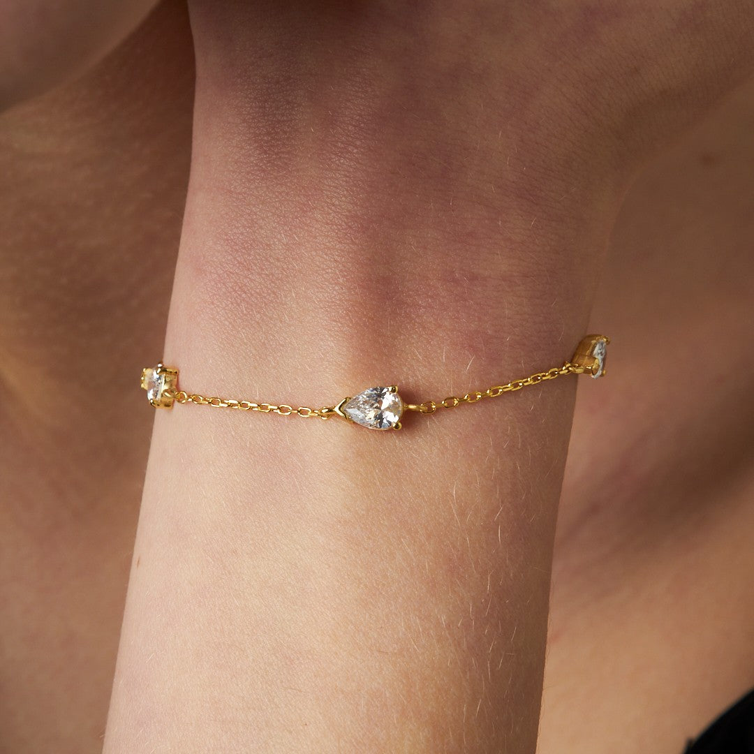 Three Stone Teardrop Bracelet - 925 SILVER