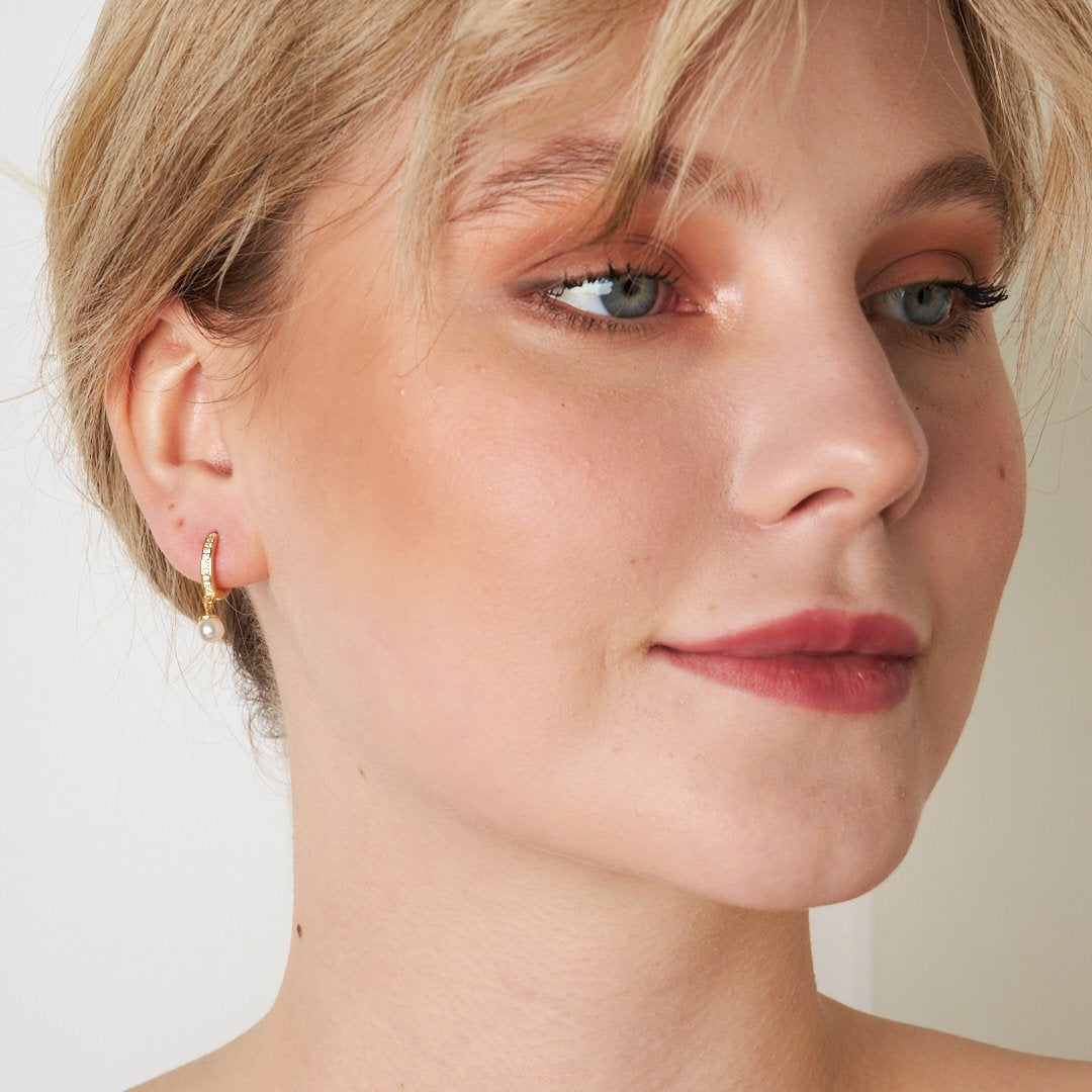 Pearl Zircon Earrings - 925 Silver