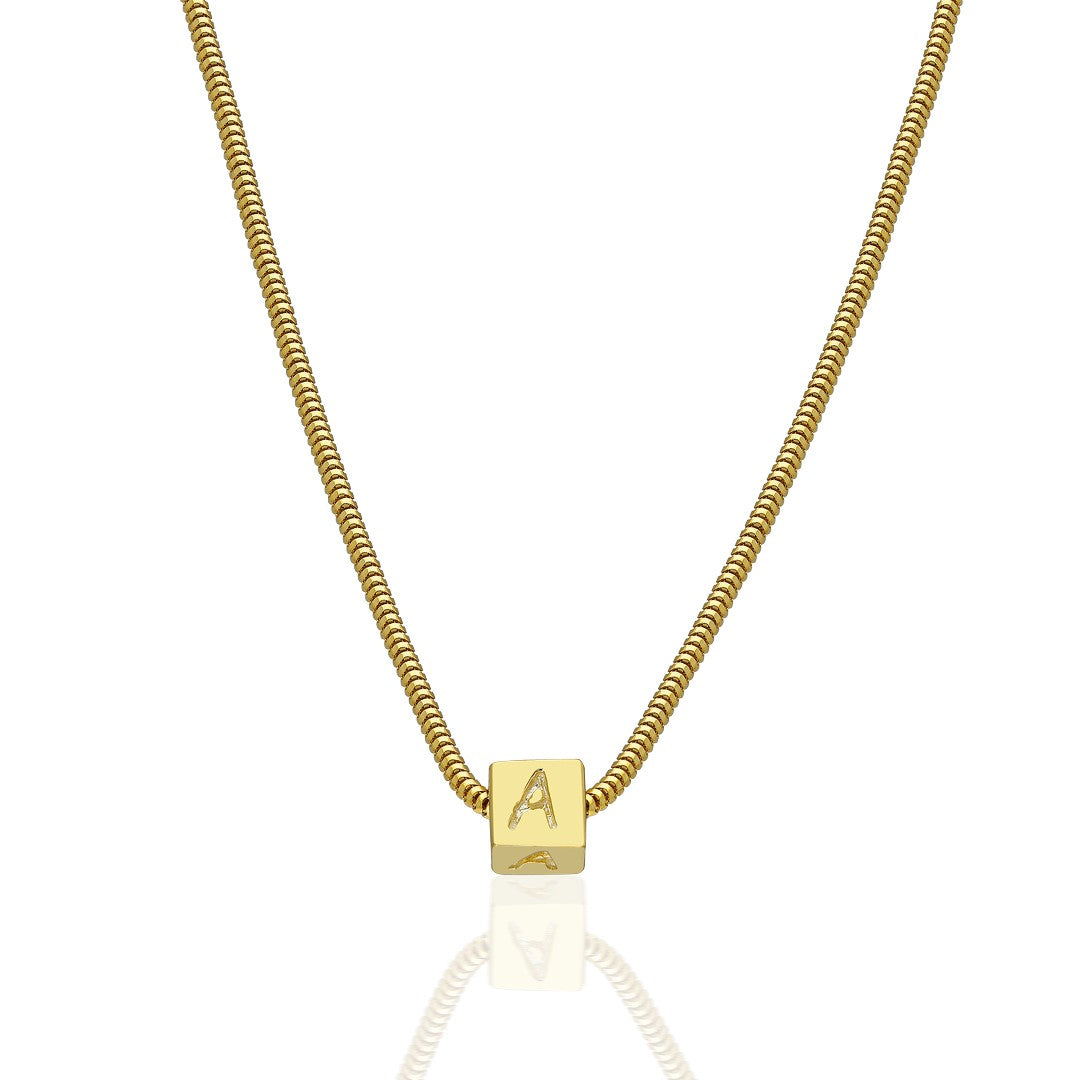 Cube Letter Chain Necklace - 925 SILVER