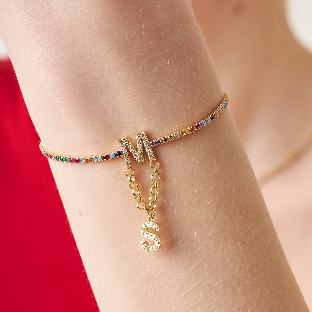 BUNTE ZIRKONIA SET MIT BUCHSTABE | 925 SILBER